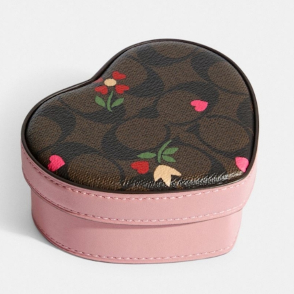 Coach Heart Trinket Box In Signature Canvas With Heart Petal Print